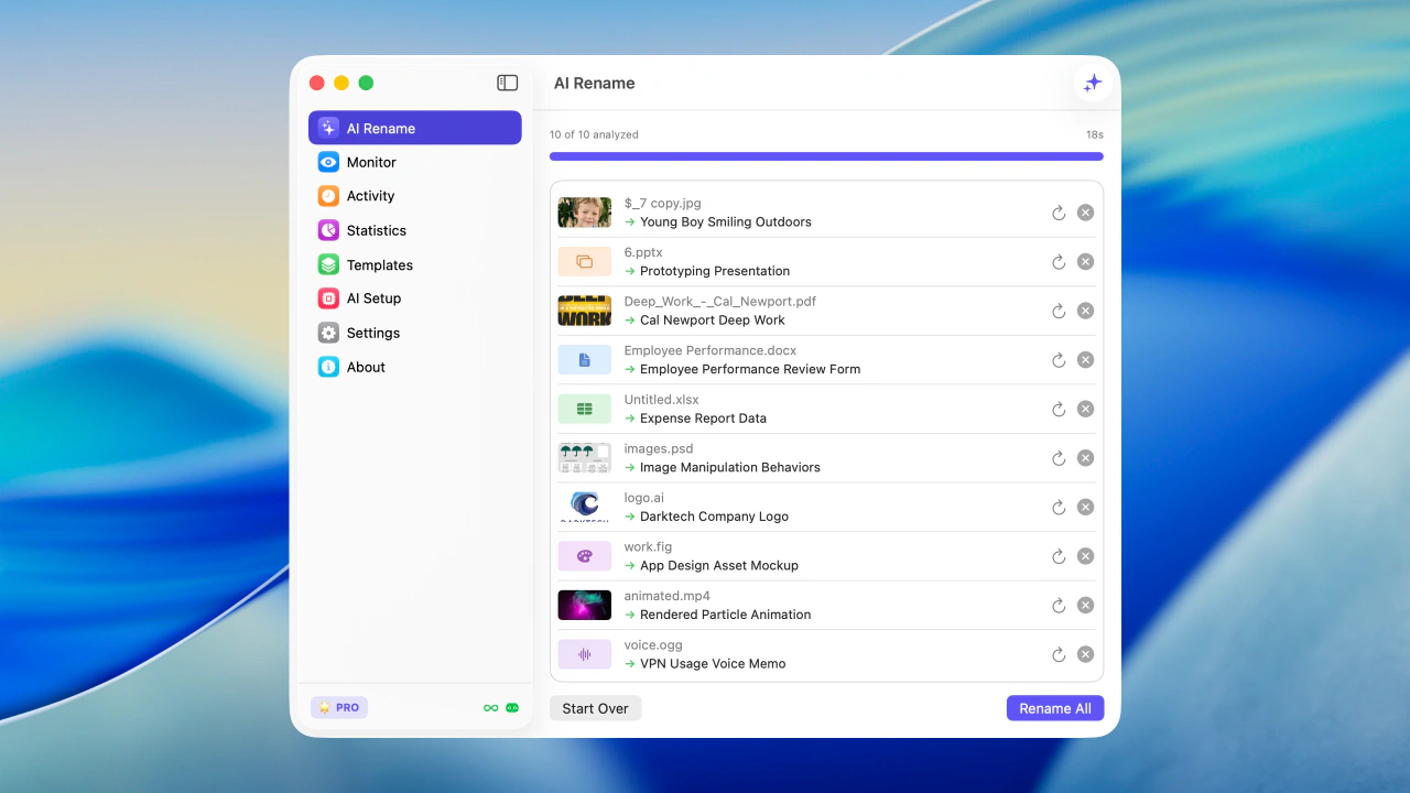 Batch rename results in Zush for macOS