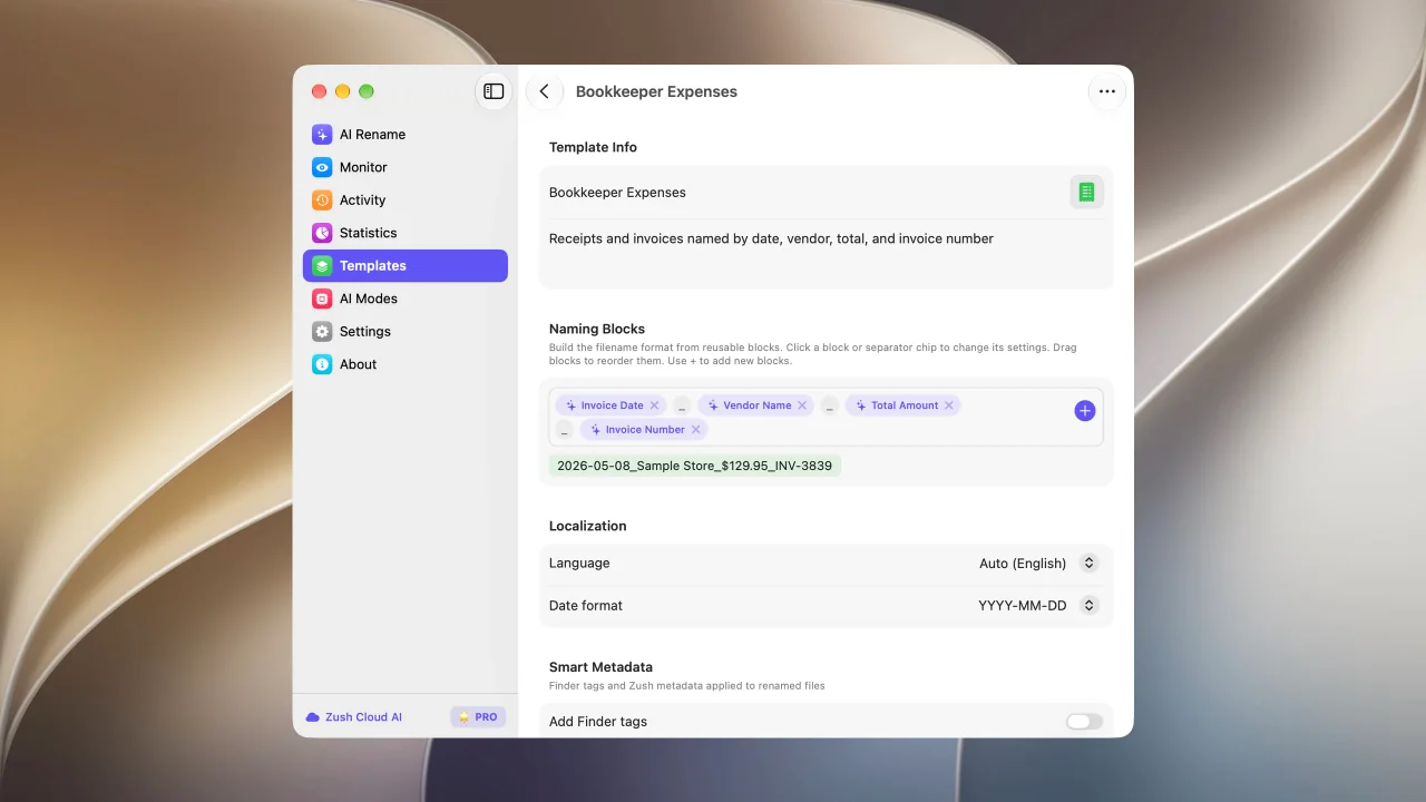 Naming Blocks catalog in Zush for macOS