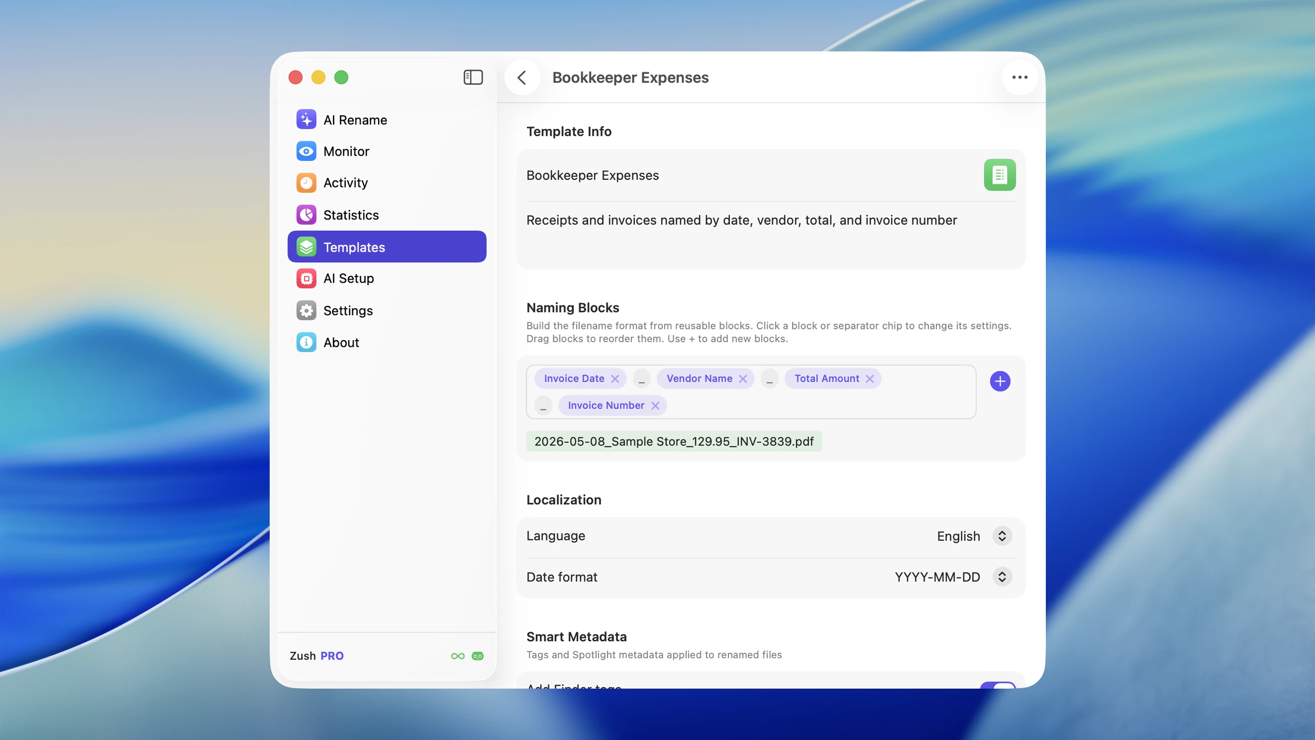 Naming Blocks catalog in Zush for macOS
