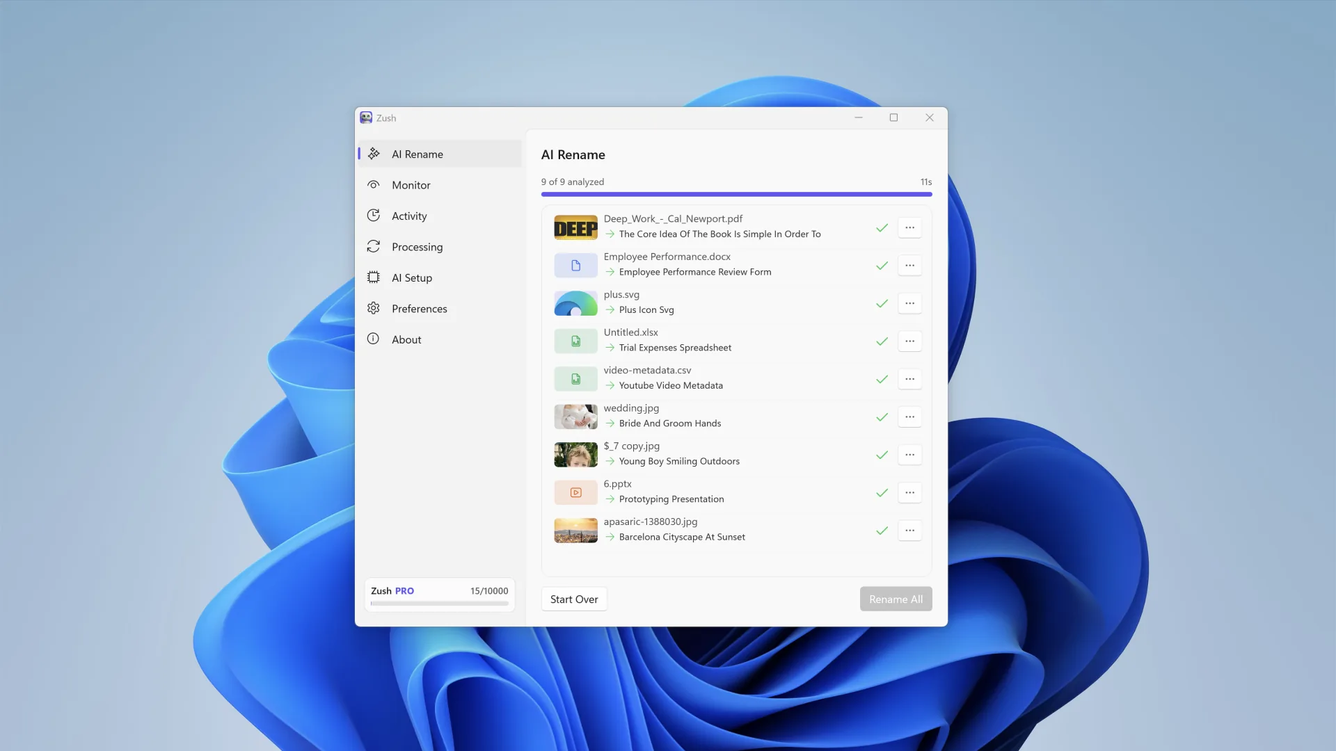 Zush for Windows batch rename review with PDFs and documents ready for descriptive filenames