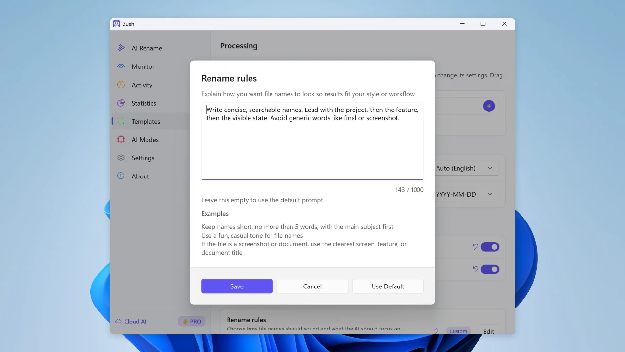 Custom prompt settings in Zush for Windows