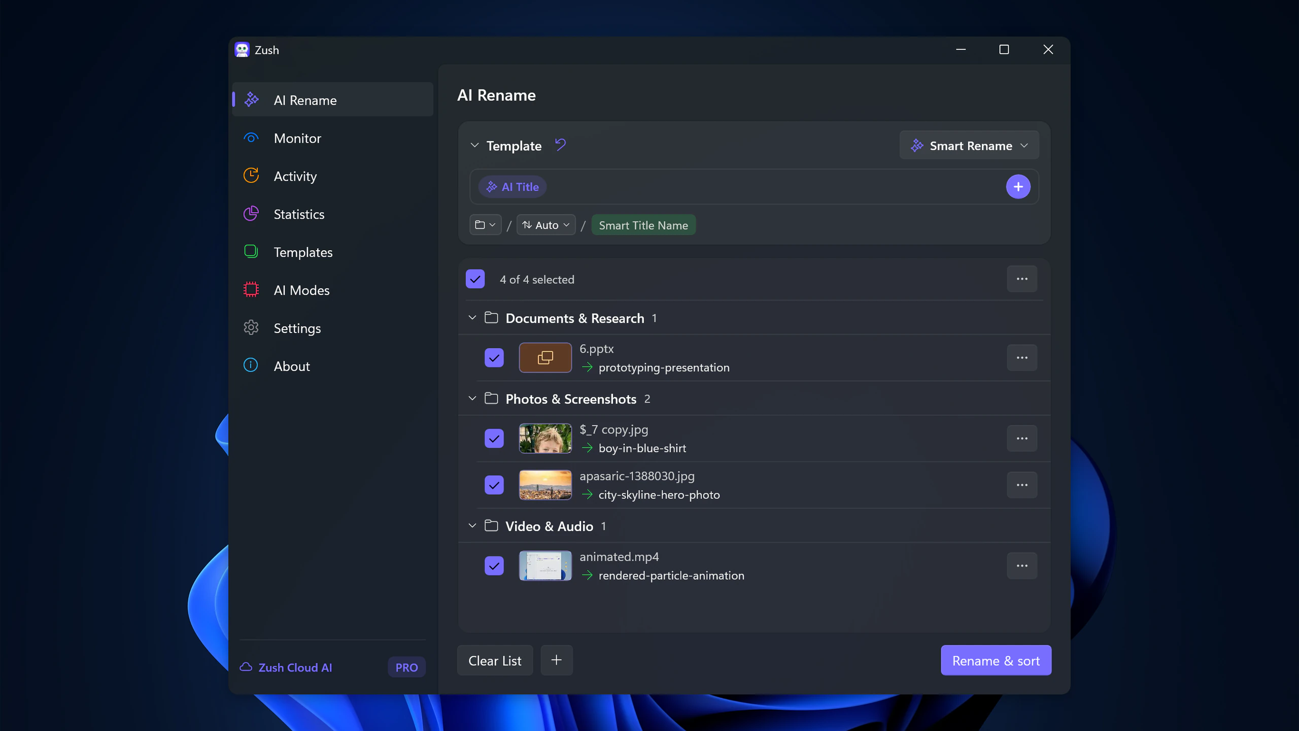 Zush for Windows: review the proposed folder groups before applying