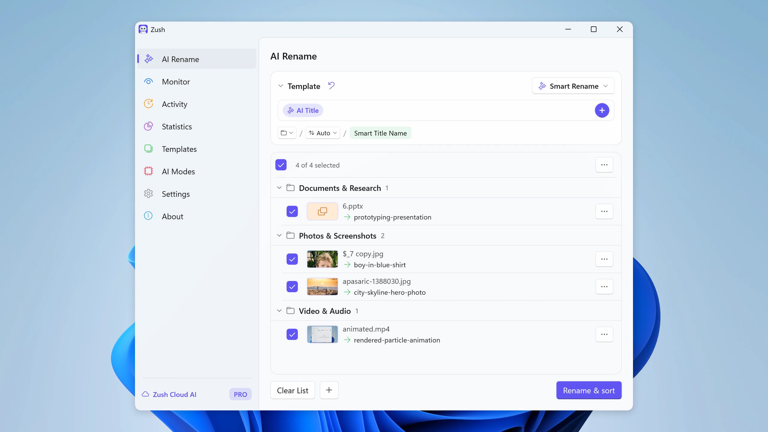 Zush for Windows: review the proposed folder groups before applying