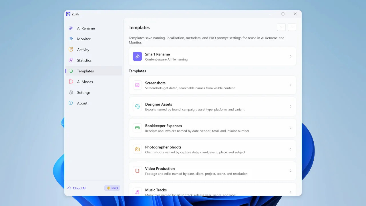 Smart Rename templates in Zush for Windows